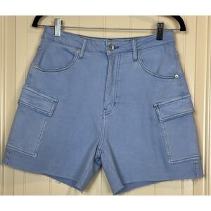 Special A Women's blue raw hem cargo jean shorts stretch high‎ rise sz M